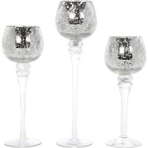 Set of 3 Crackle Metallic Glass Tealight Holders -12 Inch, 10 Inch, 9 Inch Ideal